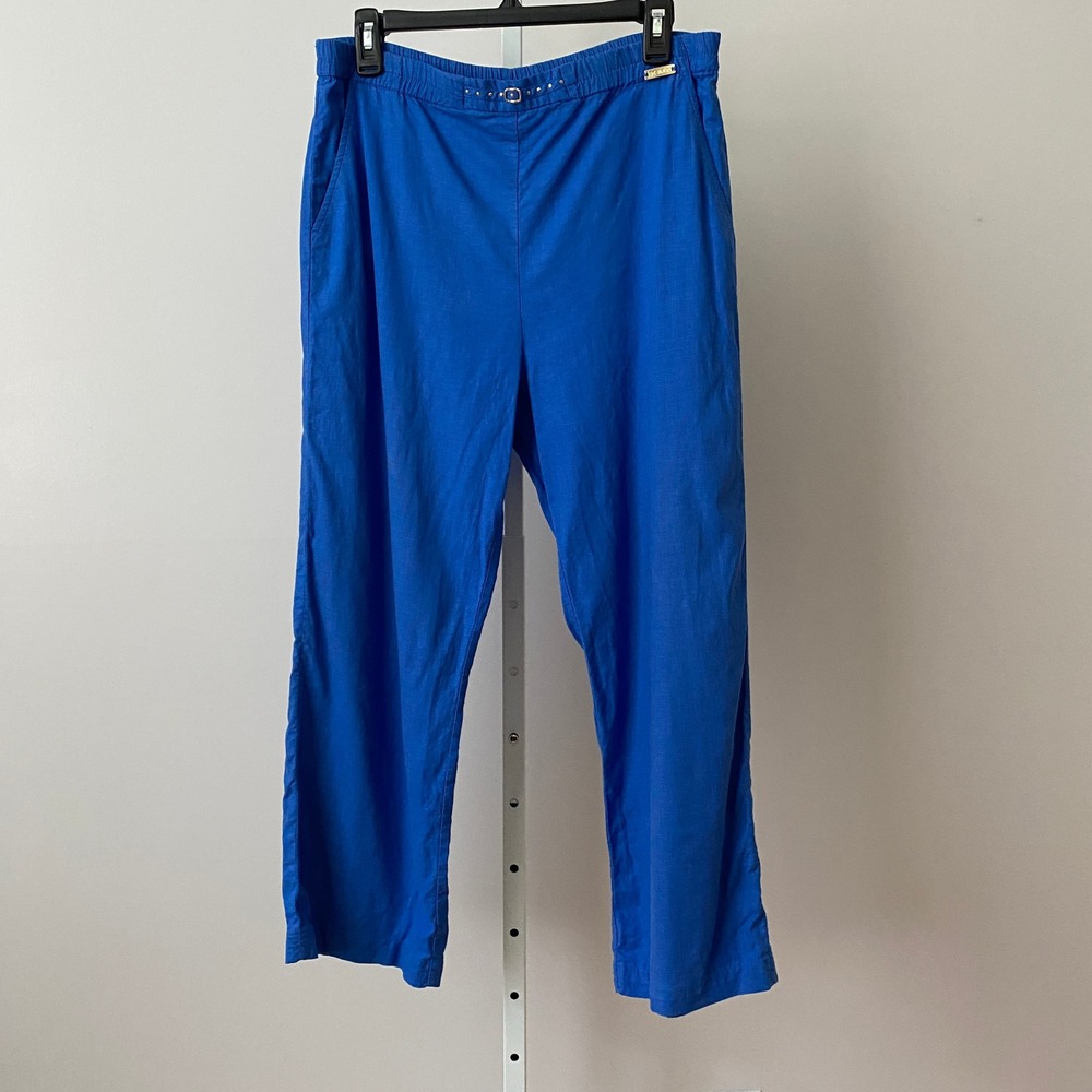 VTG St. John Marie Designer‎ Luxury Old Money Blue Linen Straight Leg Pants